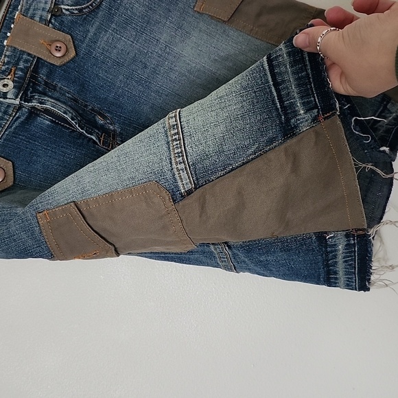 Vtg Allen B denim cargo mini skirt, patched, distressed, women's 28 - Picture 4 of 9